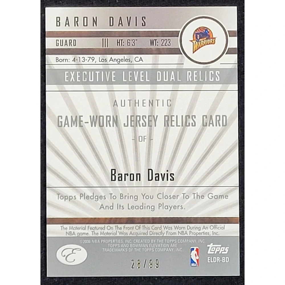 2006-07‎ BOWMAN ELEVATION BARON DAVIS EXECUTIVE LEVEL DUAL RELICS #D 28/99